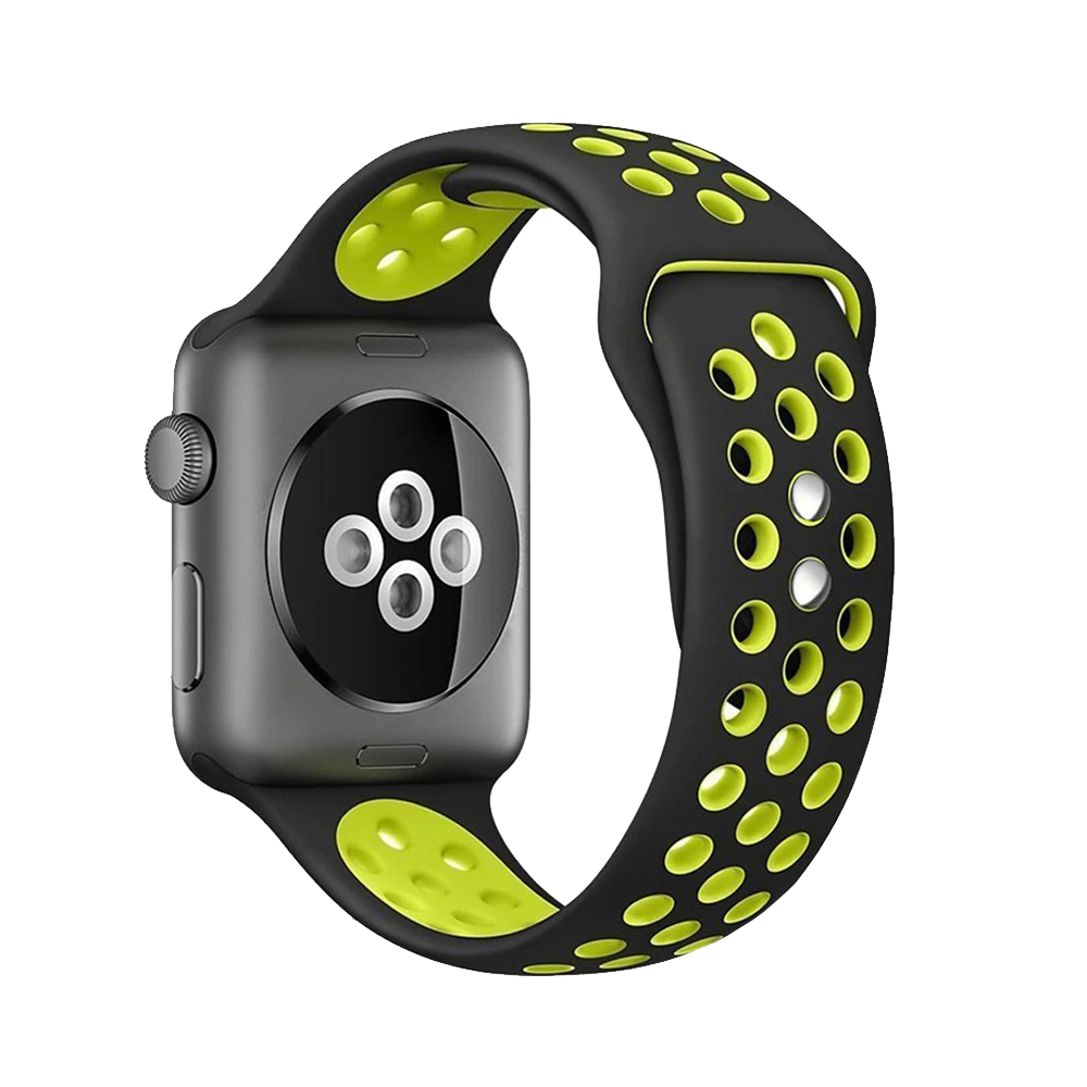 Crong Duo Sport - Pasek do Apple Watch 42/44/45 mm (czarny/limonkowy)