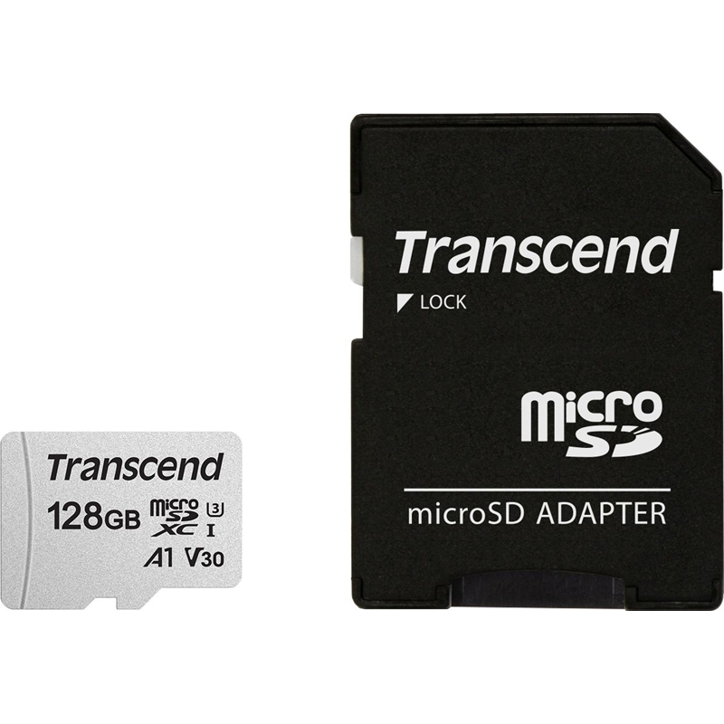 Transcend Memory microSDXC - Karta pamięci 128 GB A1 V30 UHS-I U3 95/40 MB/s z adapterem