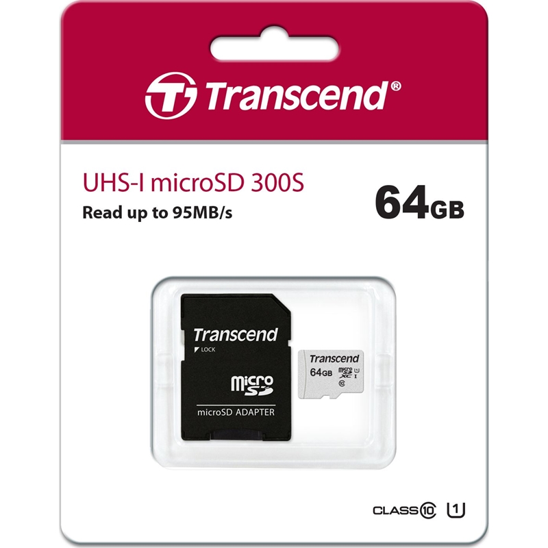 Transcend Memory microSDXC - Karta pamięci 64 GB Class 10 UHS-I U1 95/25 MB/s z adapterem