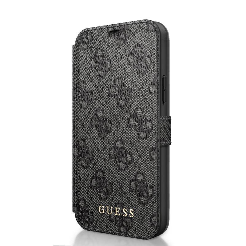 Guess Booktype 4G Charms Collection - Etui iPhone 12 / iPhone 12 Pro z kieszeniami na karty (szary)