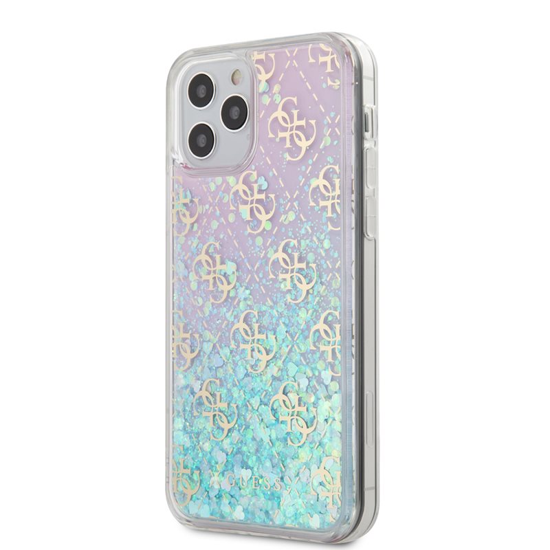 Guess 4G Liquid Glitter - Etui iPhone 12 / iPhone 12 Pro (różowy/turkusowy)