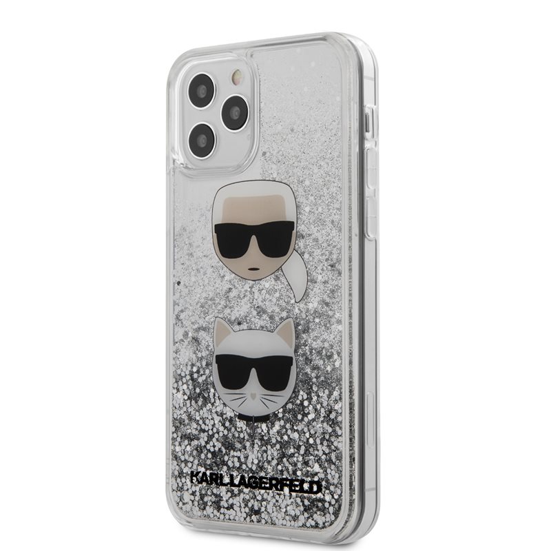 Karl Lagerfeld Liquid Glitter 2 Heads - Etui iPhone 12 / iPhone 12 Pro (srebrny)