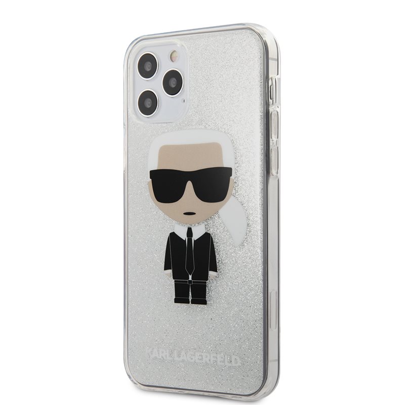 Karl Lagerfeld Iconik Glitter - Etui iPhone 12 / iPhone 12 Pro (srebrny)