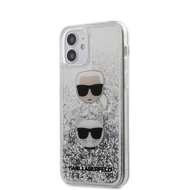 Karl Lagerfeld Liquid Glitter 2 Heads - Etui iPhone 12 Mini (srebrny)