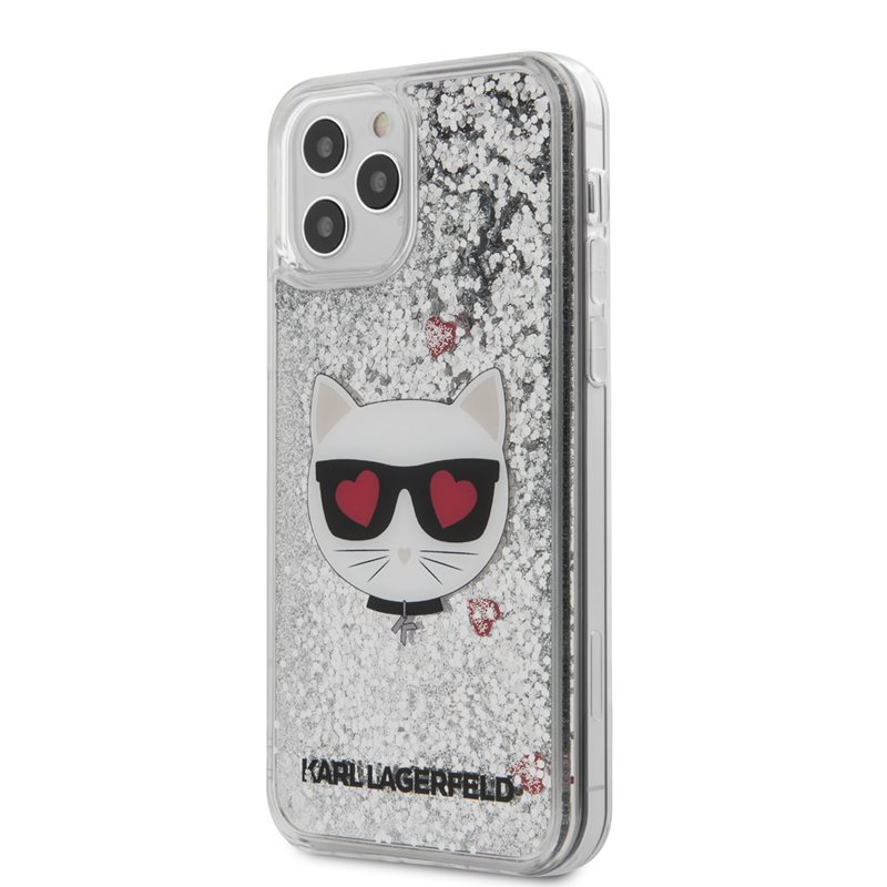 Karl Lagerfeld Liquid Glitter Choupette - Etui iPhone 12 / iPhone 12 Pro (srebrny)