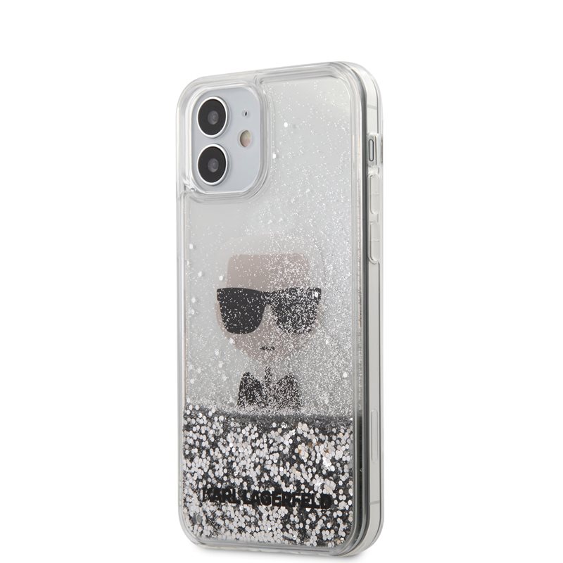 Karl Lagerfeld Liquid Glitter Ikonik - Etui iPhone 12 Mini (srebrny)