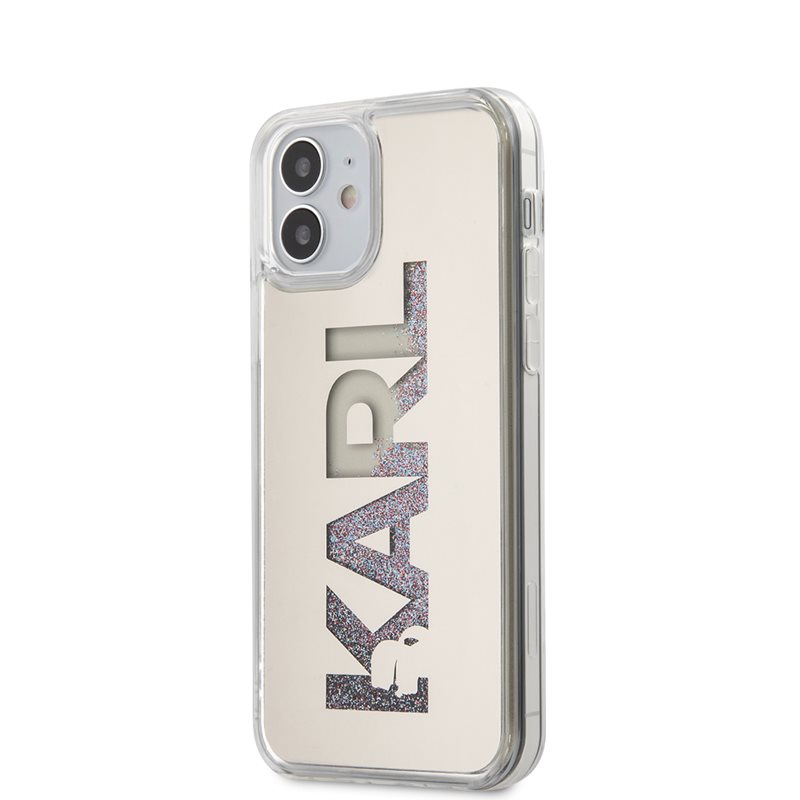 Karl Lagerfeld Logo Karl Liquid Glitter Multi Mirror - Etui iPhone 12 Mini (srebrny)