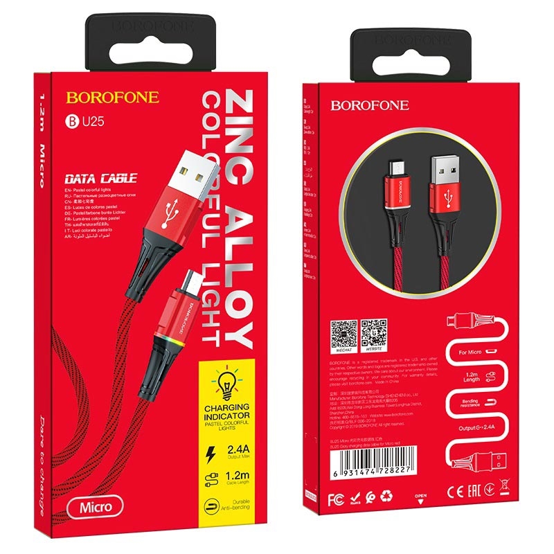 Borofone Glory - kabel połączeniowy USB do microUSB (czerwony)