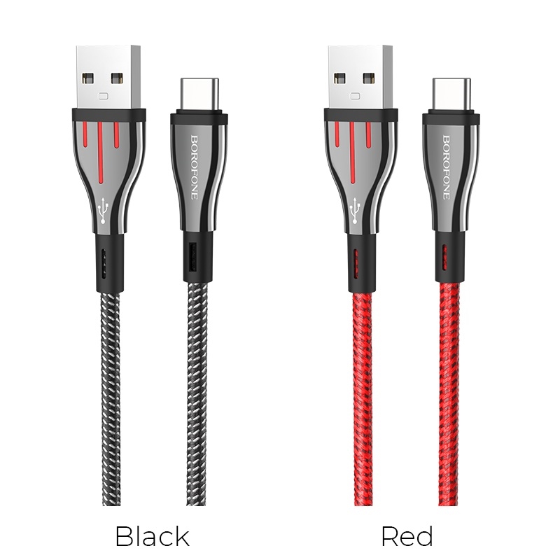 Borofone Highway - kabel połączeniowy USB do USB-C 1.2 m (czarny/czerwony)