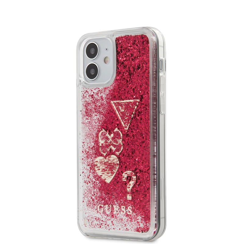 Guess Liquid Glitter Charms - Etui iPhone 12 Mini (malinowy)