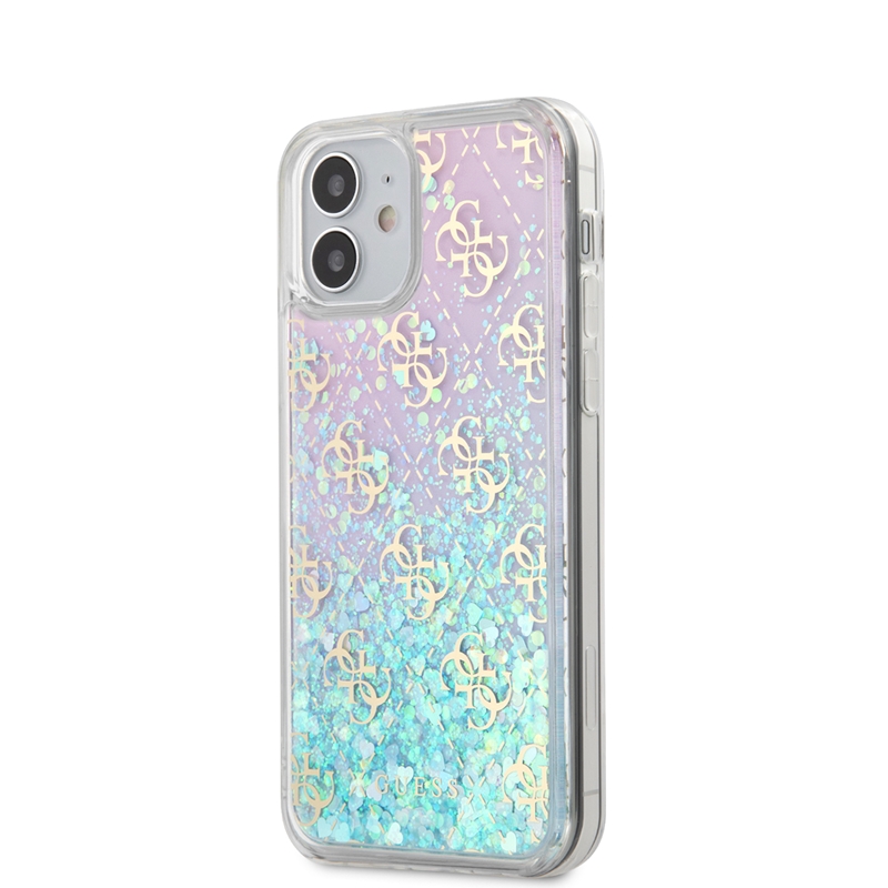 Guess 4G Liquid Glitter - Etui iPhone 12 Mini (różowy/turkusowy)