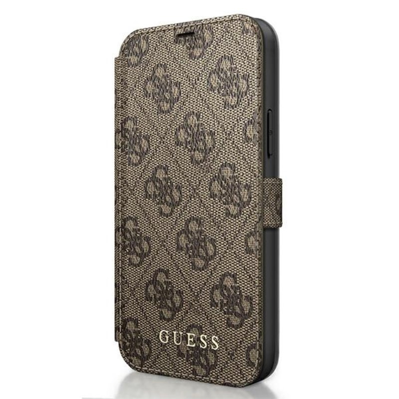 Guess Booktype 4G Charms Collection - Etui iPhone 12 Pro Max z kieszeniami na karty (brązowy)