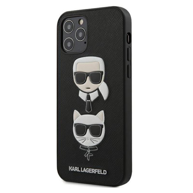 Karl Lagerfeld Saffiano Karl & Choupette Heads - Etui iPhone 12 / iPhone 12 Pro (czarny)