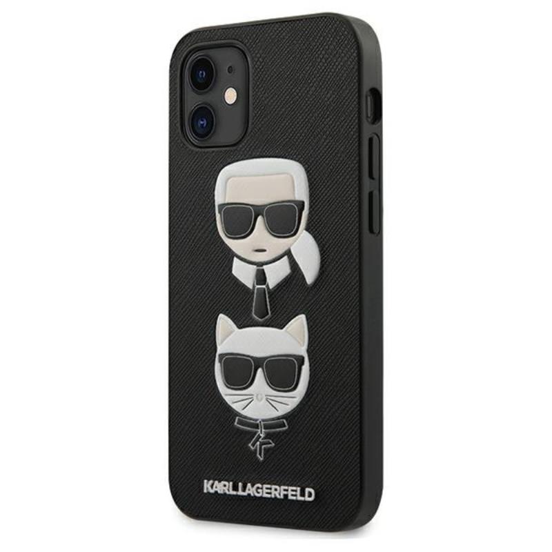 Karl Lagerfeld Saffiano Karl & Choupette Heads - Etui iPhone 12 mini (czarny)