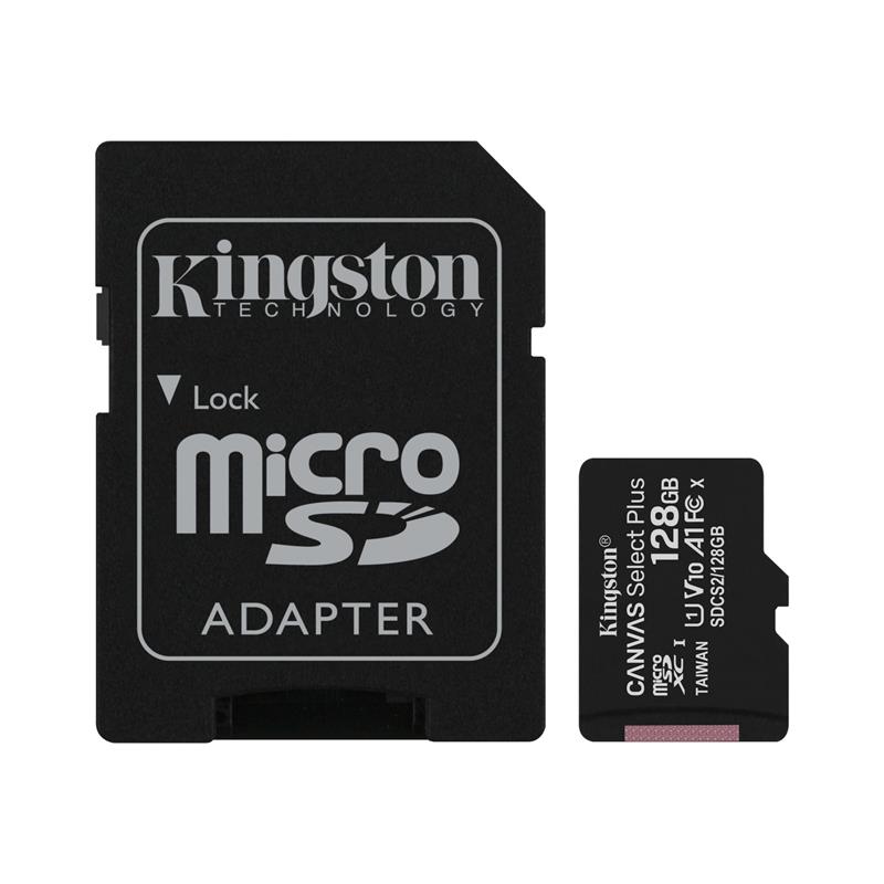 Kingston Canvas Select Plus microSDXC - Karta pamięci 128 GB A1 Class 10 UHS-I U1 V10 100 MB/s z adapterem