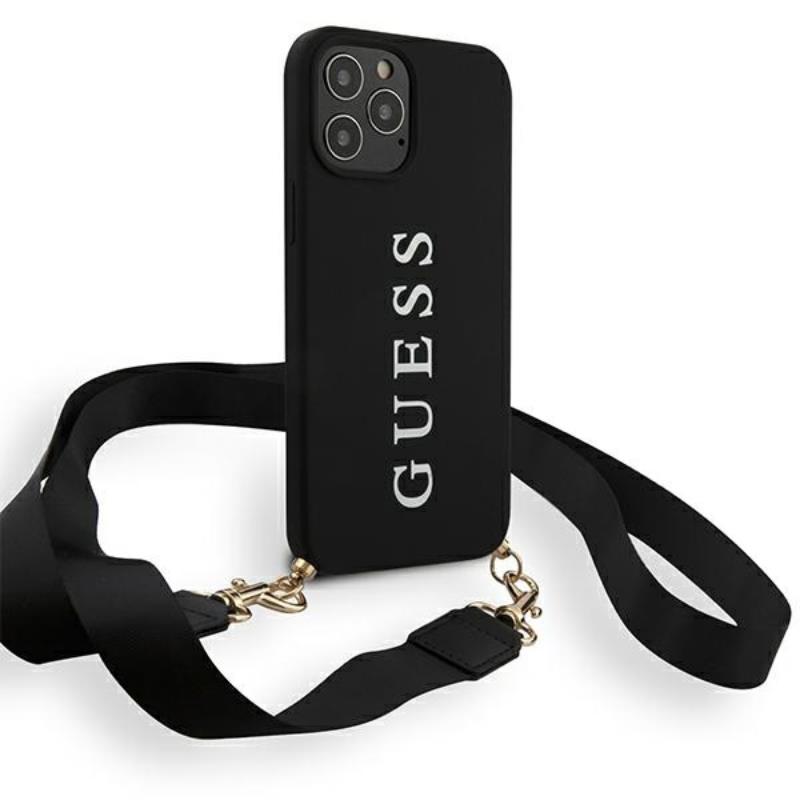 Guess HC Silicone Printed Logo + Strap - Etui z odpinaną smyczką iPhone 12 Pro Max (czarny)