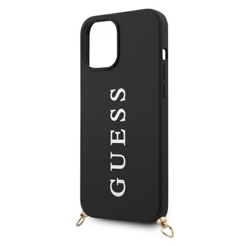Guess HC Silicone Printed Logo + Strap - Etui z odpinaną smyczką iPhone 12 Pro Max (czarny)