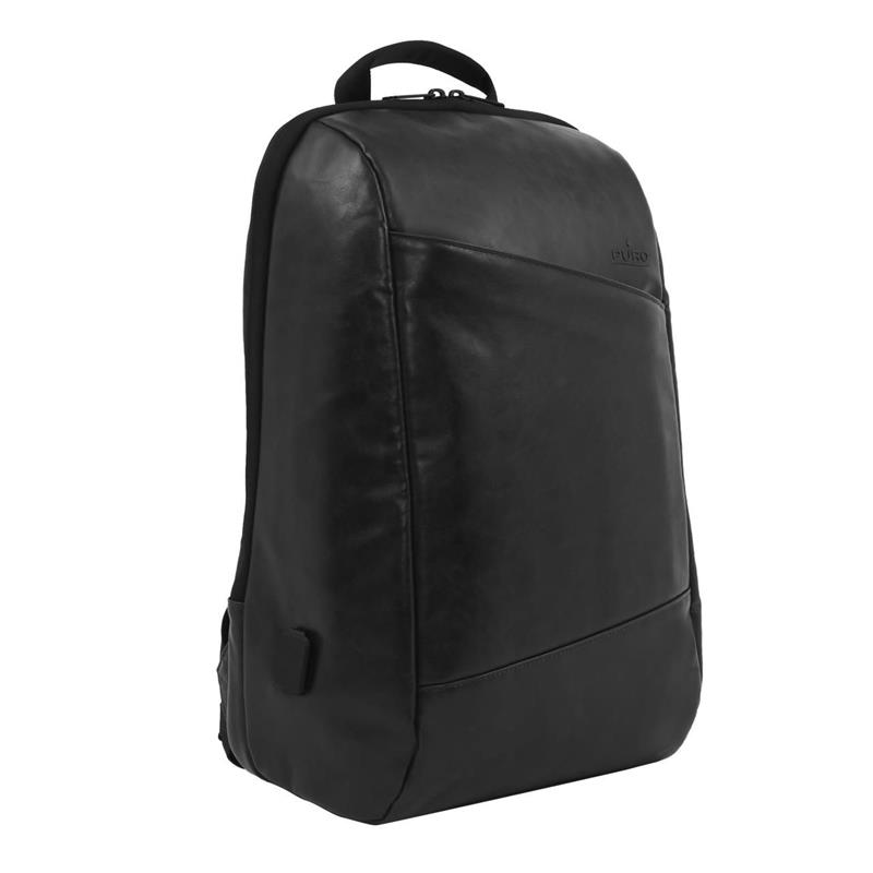 PURO Byday Classic - Plecak ze skóry ekologicznej z zewnętrzym portem USB Notebook 15.6" / tablet (czarny)