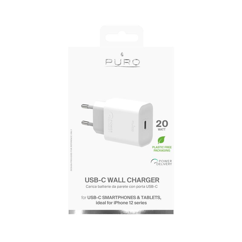 PURO Mini Fast Travel Charger - Szybka ładowarka sieciowa USB-C Power Delivery 20W (biały)