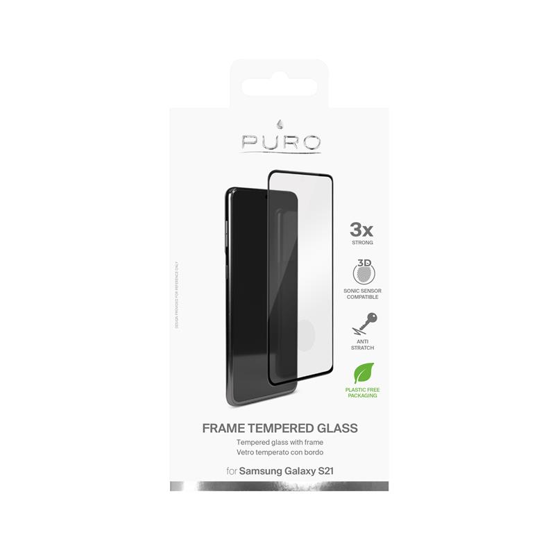 PURO Frame Tempered Glass - Szkło ochronne hartowane na ekran Samsung Galaxy S21 (czarna ramka)