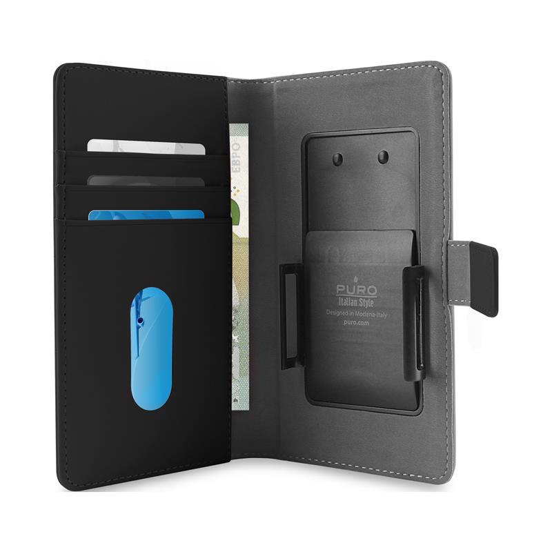 PURO Smart Wallet - Uniwersalne etui z uchwytem do robienia zdjęć z kieszonkami na karty i pieniądze, rozmiar XXL (czarny)