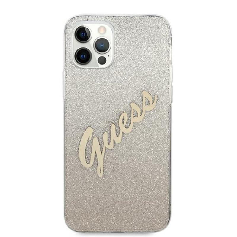 Guess Glitter Gradient Script - Etui iPhone 12 Pro Max (złoty)