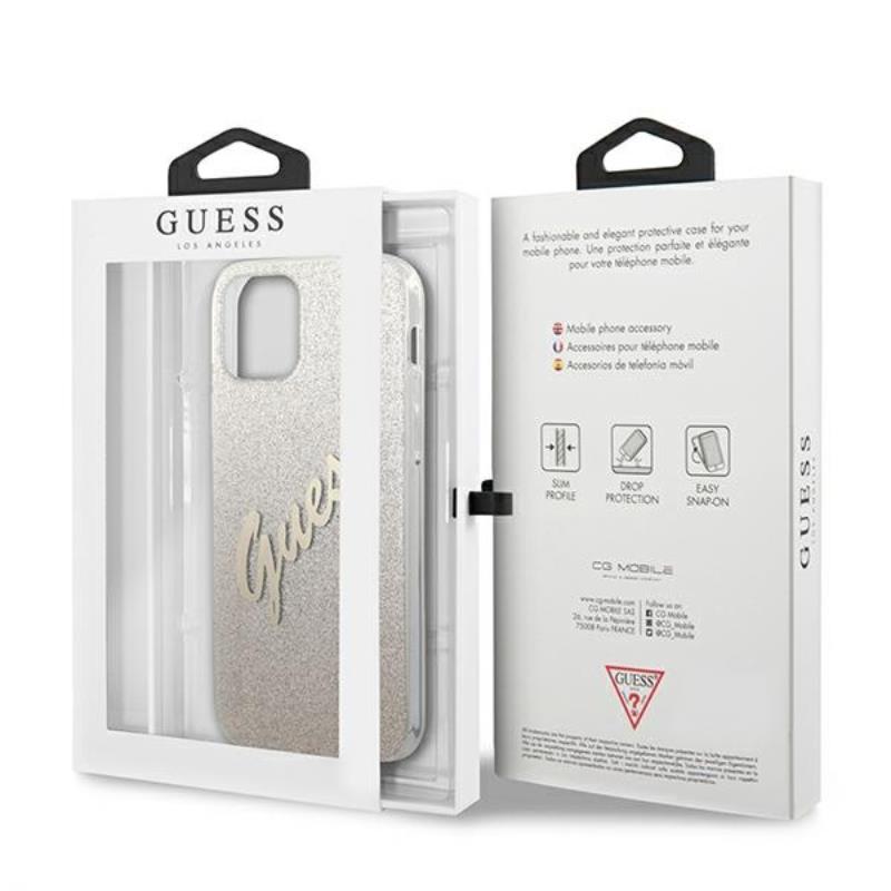 Guess Glitter Gradient Script - Etui iPhone 12 mini (złoty)