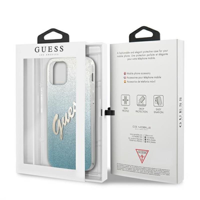 Guess Glitter Gradient Script - Etui iPhone 12 Pro Max (niebieski)