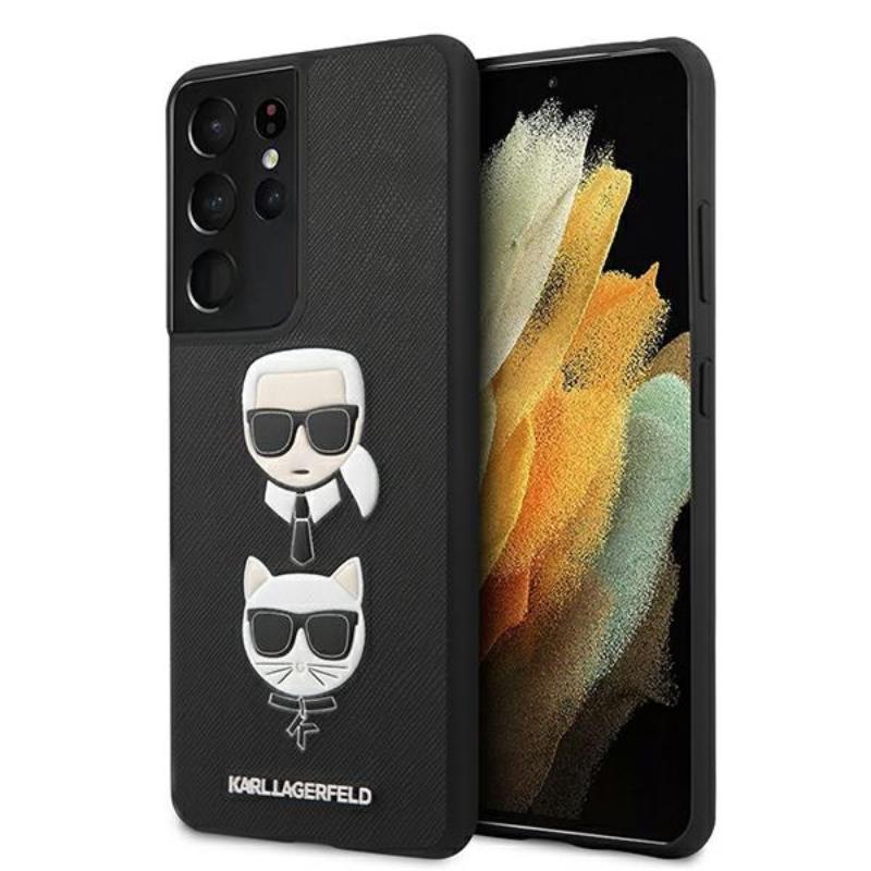 Karl Lagerfeld Saffiano Karl & Choupette Heads - Etui Samsung Galaxy S21 Ultra (czarny)