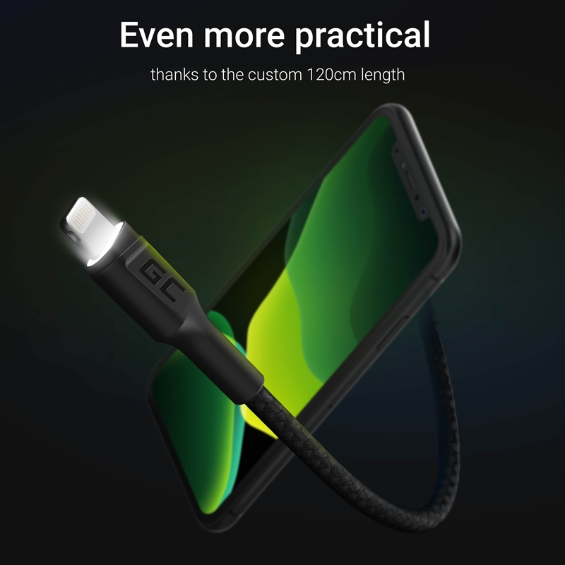 Green Cell Ray - Kabel Przewód USB - Lightning 120cm z białym podświetleniem LED, szybkie ładowanie Apple 2.4A