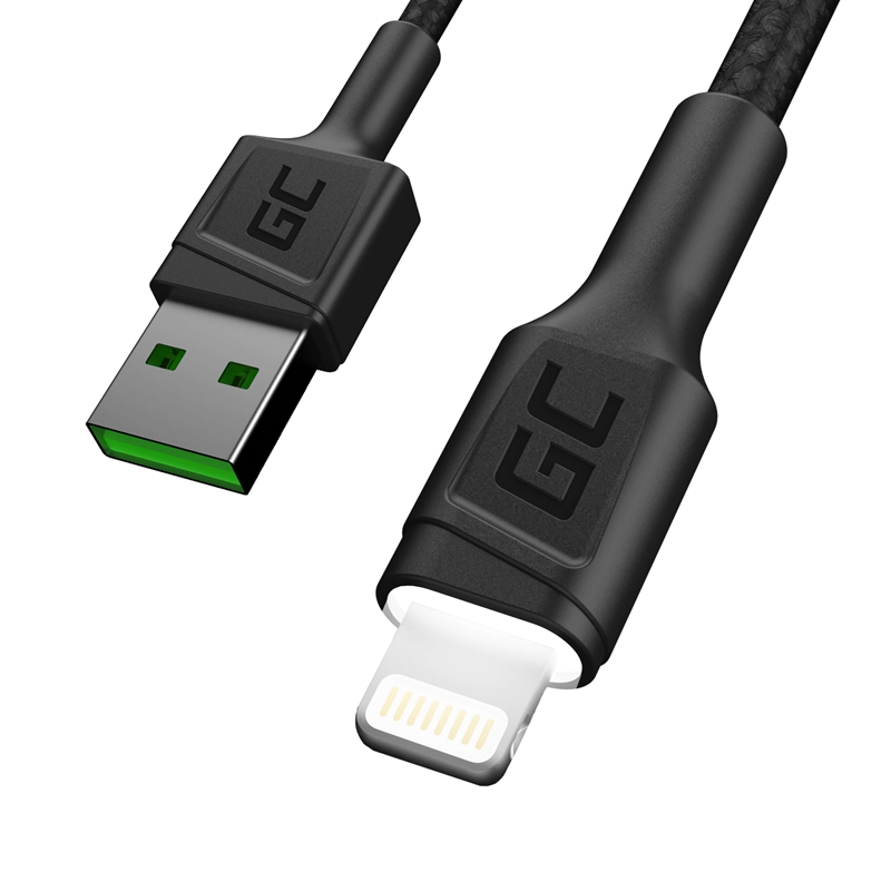 Green Cell Ray - Kabel Przewód USB - Lightning 120cm z białym podświetleniem LED, szybkie ładowanie Apple 2.4A