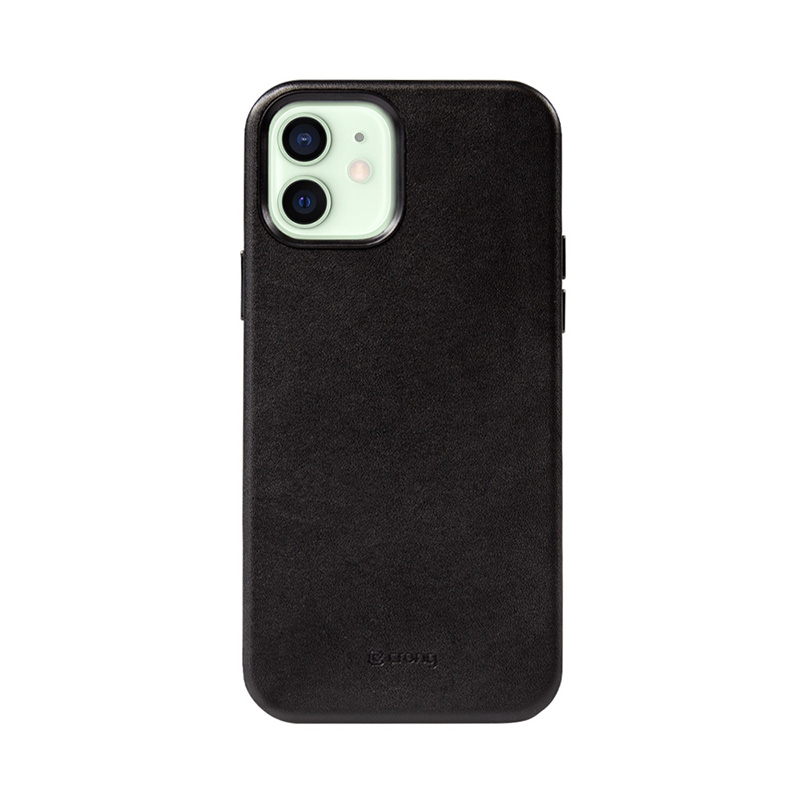 Crong Essential Cover - Etui ze skóry ekologicznej iPhone 12 / iPhone 12 Pro (czarny)