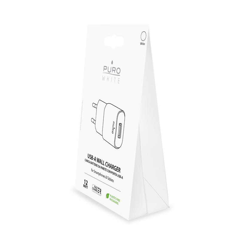 PURO White Mini Travel Fast Charger – Szybka ładowarka sieciowa USB-A 12 W 2.4 A (biały)
