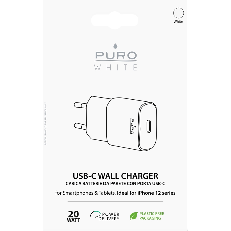 PURO White Mini Fast Travel Charger - Szybka ładowarka sieciowa USB-C Power Delivery 20W (biały)