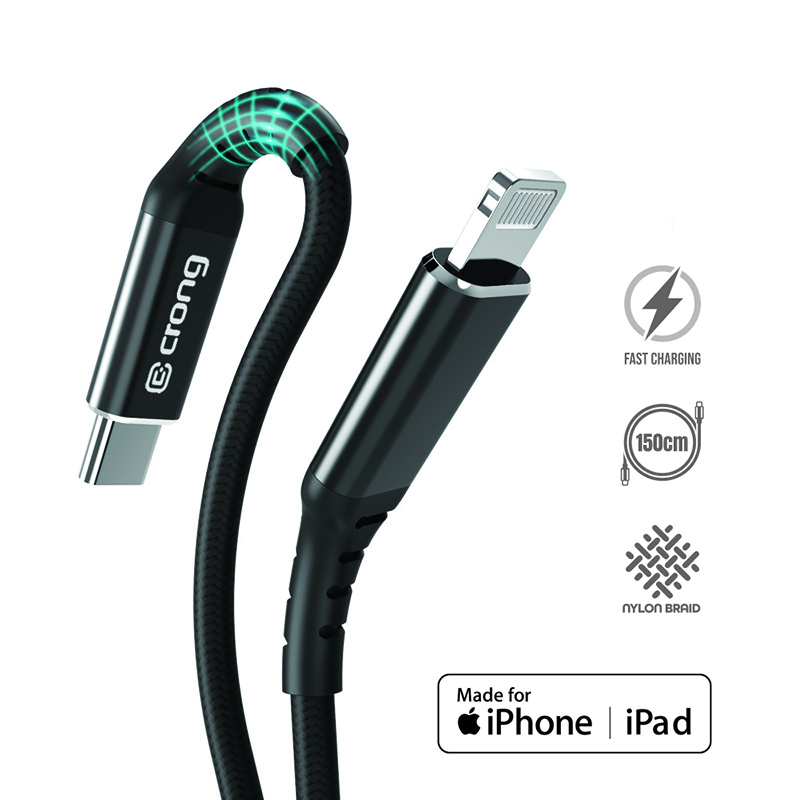 Crong Armor Link - Kabel USB-C Lightning Fast Charging z certyfikat MFi 150cm (czarny)