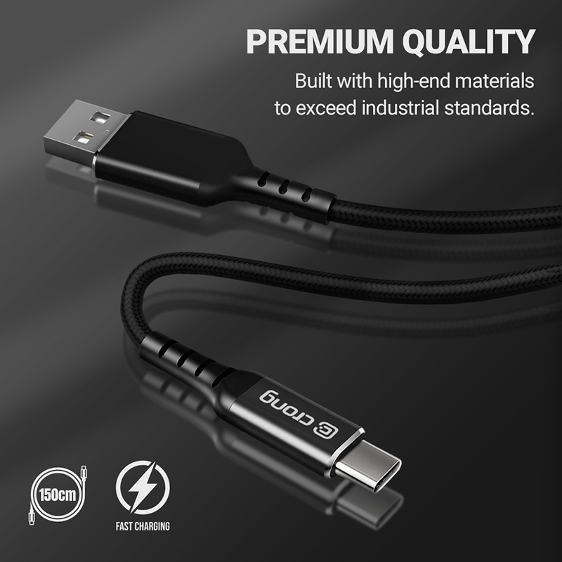 Crong Armor Link - Kabel 60W 3A USB-A do USB-C Fast Charging 150cm (czarny)