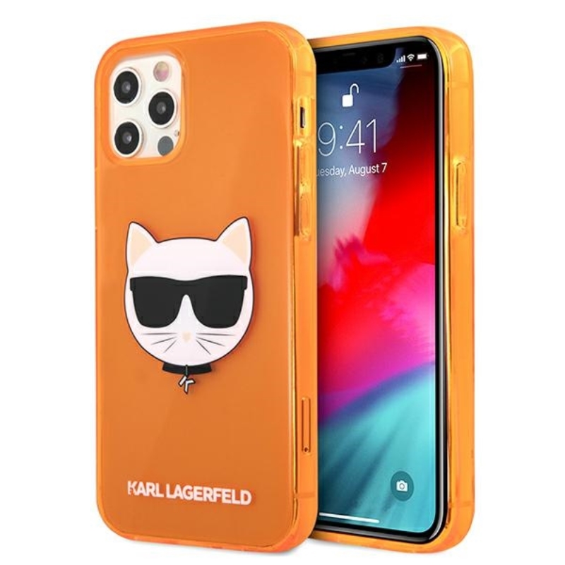 Karl Lagerfeld Choupette Head - Etui iPhone 12 / iPhone 12 Pro (fluo pomarańczowy)