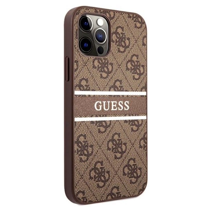 Guess 4G Printed Stripe - Etui iPhone 12 Pro Max (brązowy)
