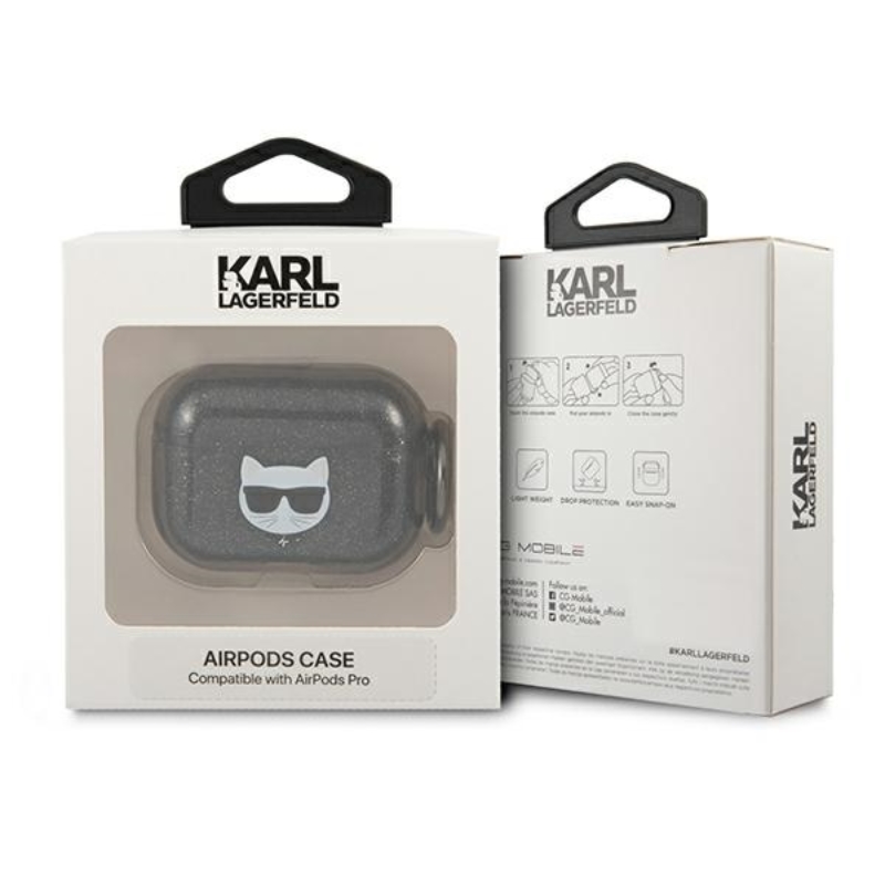 Karl Lagerfeld Choupette Head Glitter - Etui Airpods Pro (czarny)