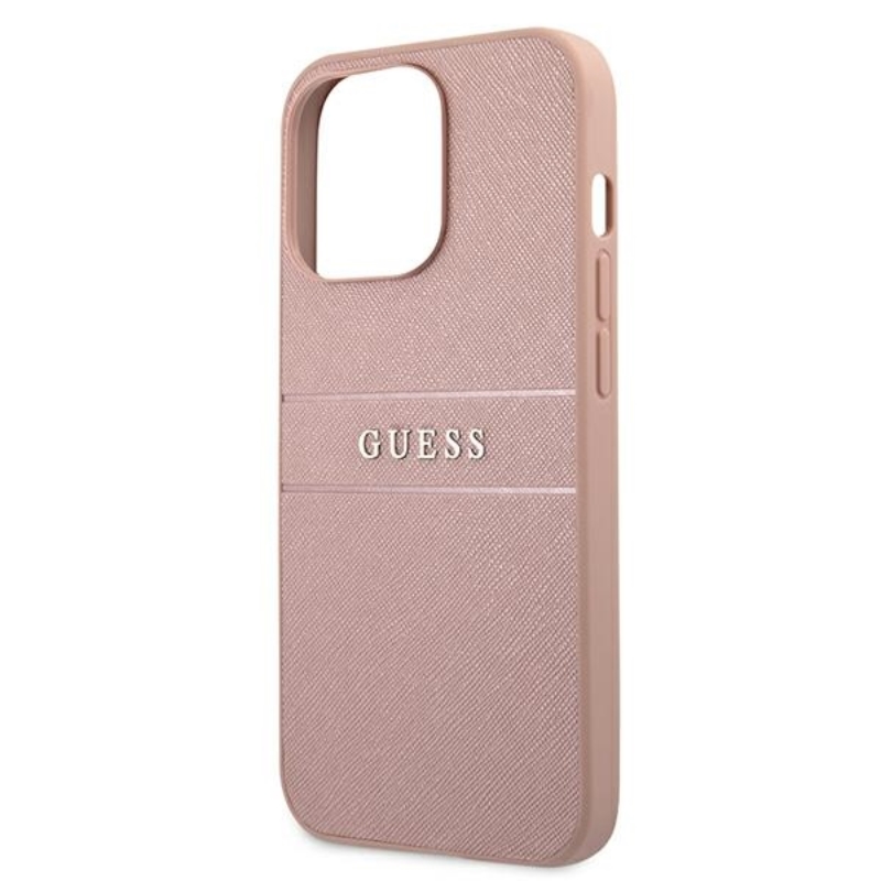 Guess Saffiano Metal Logo Stripes - Etui iPhone 13 Pro (różowy)