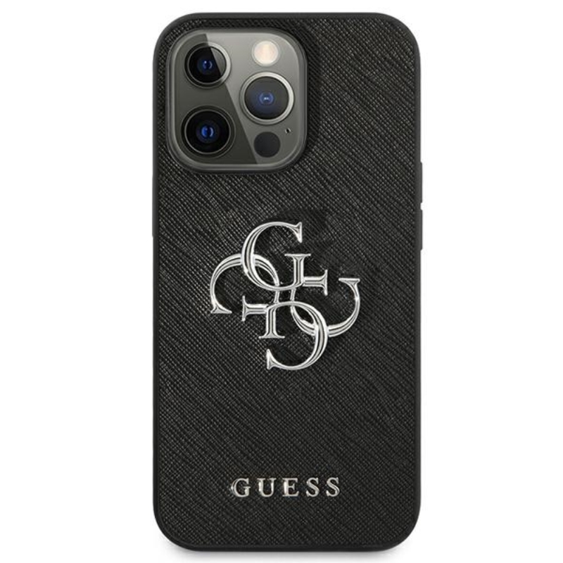 Guess Saffiano 4G Big Silver Logo - Etui iPhone 13 Pro (czarny)