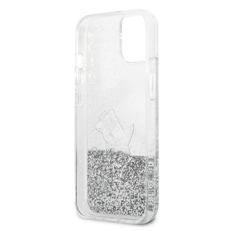 Karl Lagerfeld Liquid Glitter Choupette Fun - Etui iPhone 13 mini (srebrny)