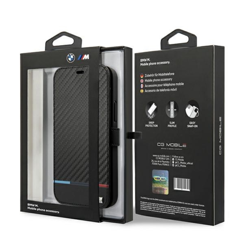 BMW Booktype M Carbon Stripe - Etui iPhone 13 Pro (czarny)