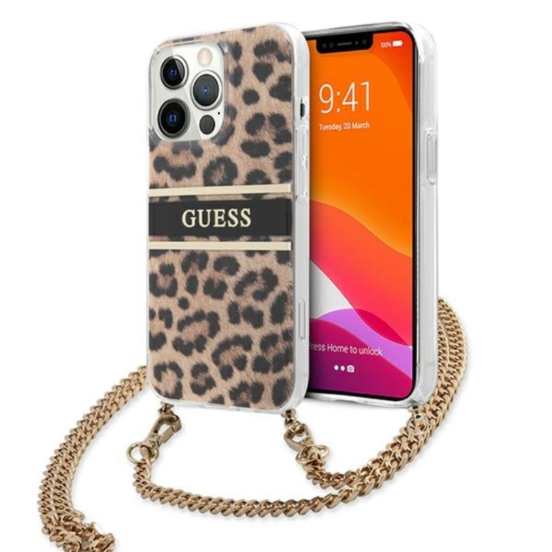 Guess Leopard Gold Stripe Crossbody - Etui iPhone 13 Pro