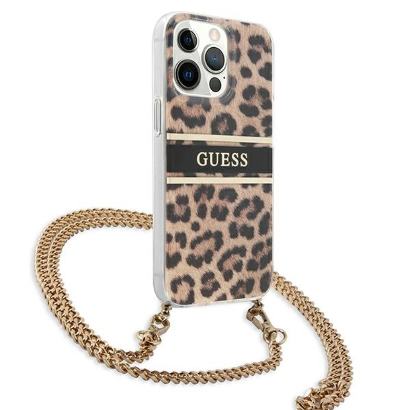 Guess Leopard Gold Stripe Crossbody - Etui iPhone 13 Pro Max