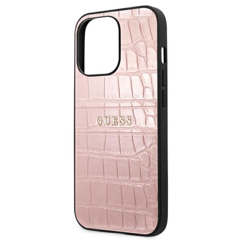 Guess Croco Stamp Lines - Etui iPhone 13 Pro Max (różowy)