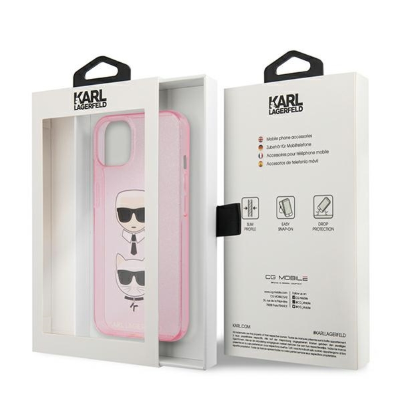 Karl Lagerfeld Glitter Karl & Choupette Head - Etui iPhone 13 (różowy)