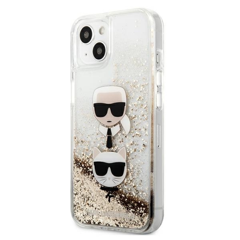 Karl Lagerfeld Liquid Glitter Karl & Choupette Head - Etui iPhone 13 (złoty)