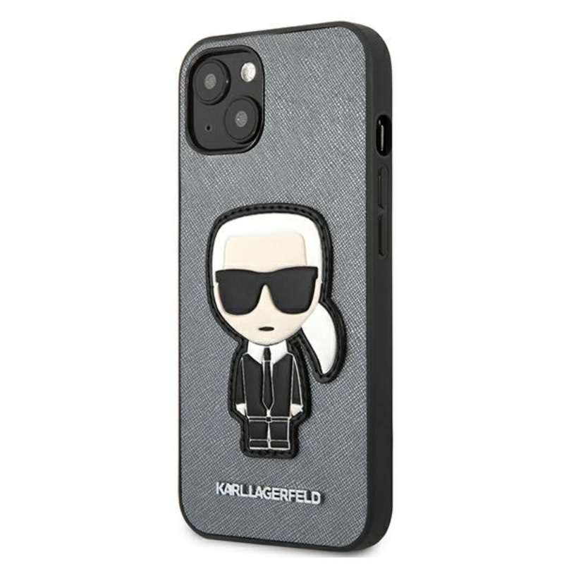 Karl Lagerfeld Saffiano Ikonik Patch - Etui iPhone 13 (srebrny)
