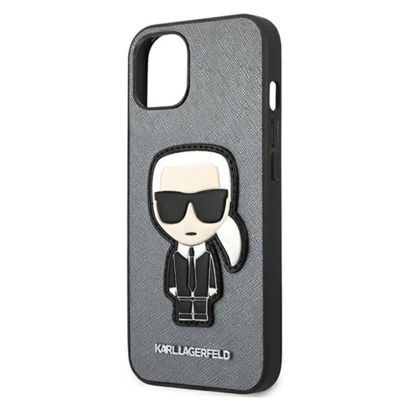 Karl Lagerfeld Saffiano Ikonik Patch - Etui iPhone 13 mini (srebrny)